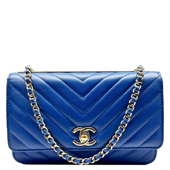 Chanel  Trendy CC Quilted Leather Wallet On Chain Crossbody Bag Blue - Picture 1 of 16